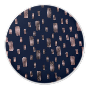 Modern Paint Brush Rose Gold & Navy Blue Sparkle Ceramic Knob