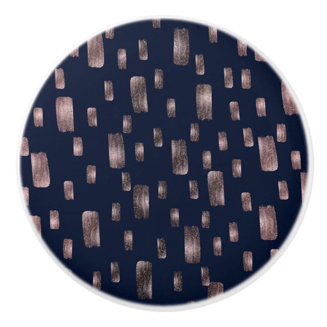 Modern Paint Brush Rose Gold & Navy Blue Sparkle Ceramic Knob (Front)