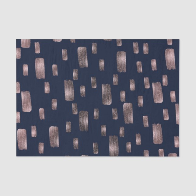 Modern Paint Brush Rose Gold & Navy Blue Sparkle Tissue Paper (Front)