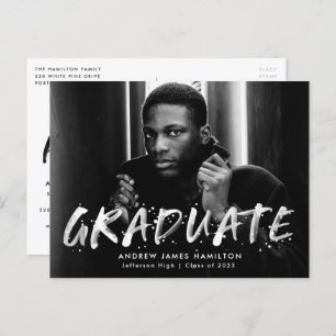 Modern Paint Splatter Photo Graduation Party Invitation Postcard