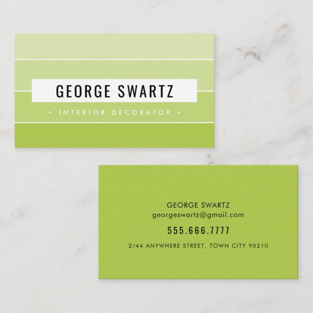 MODERN PAINT SWATCH simple bold lime green black Business Card (Front/Back)
