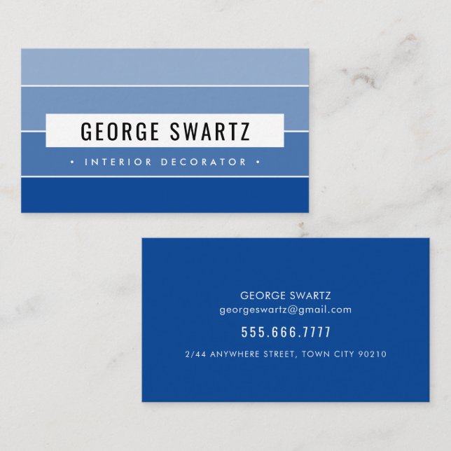 MODERN PAINT SWATCH simple bold royal blue black Business Card (Front/Back)