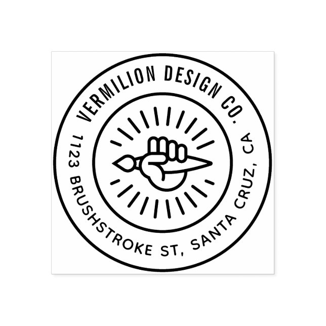 Modern Paintbrush In Hand Custom Business Address Rubber Stamp (Imprint)