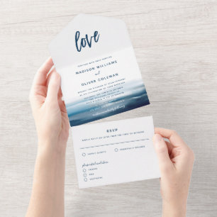 Modern Painted Beach Ocean Theme Wedding All In One Invitation