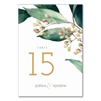 Modern painted botanical greenery rustic wedding table number