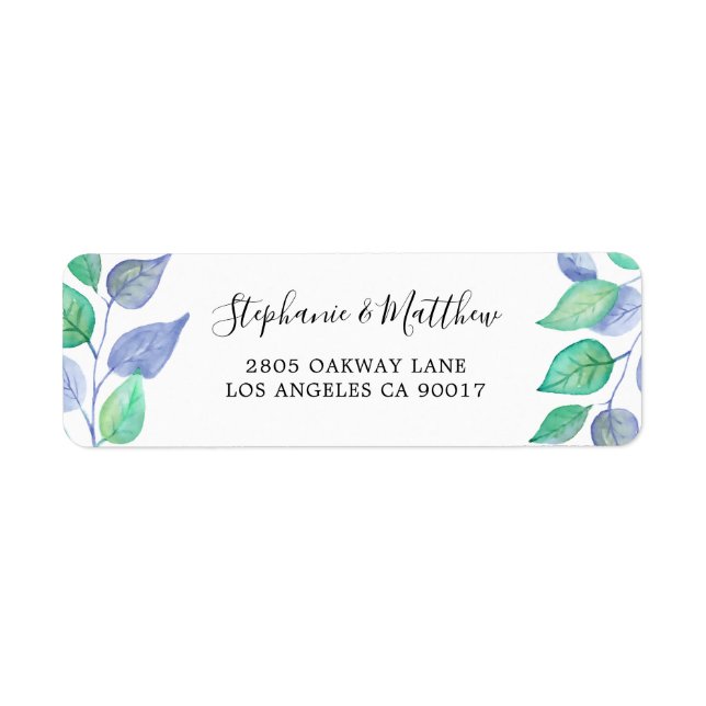 Modern Painted Dusty Blue Leaf Watercolor Foliage (Front)