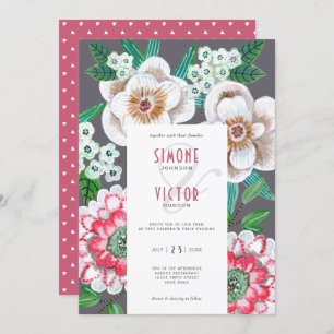 Modern painted flowers wedding invitation