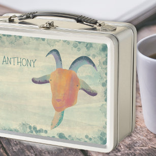 Modern Painted Goat Illustration Personalized Metal Lunch Box