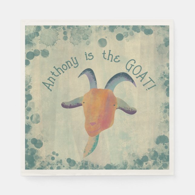 Modern Painted Goat Illustration Personalized Napkin (Front)