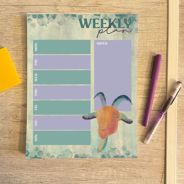 Modern Painted Goat Illustration Weekly Planner Notepad (Creator Uploaded)