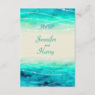 Modern painted sparkle seas wedding RSVP Card