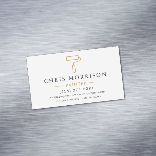 Modern Painter White Gold QR Code Magnetic Business Card (In Situ)