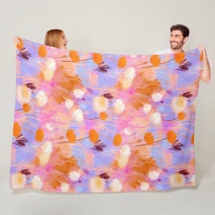 Modern Painterly Pink Lavender Floral Fleece Blanket
