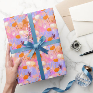 Modern Painterly Pink Lavender Floral Wrapping Paper