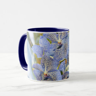 Modern Painting Purple Blue Orchid Flowers Mug