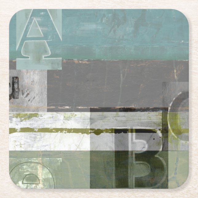Modern Painting with Assorted Letters Square Paper Coaster (Front)