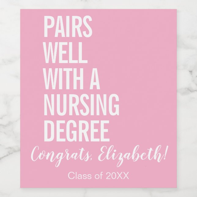 Modern Pairs Well With A Nursing Degree Graduation Wine Label (Single Label)