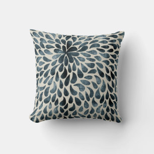 Modern Paisley Flower in Blue and White Throw Pillow