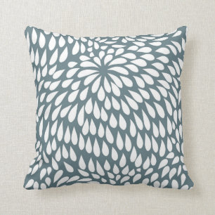 Modern Paisley Flower in Blue Grey and White Throw Pillow
