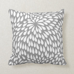 Modern Paisley Flower in Grey and White Throw Pillow