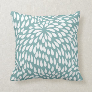 Modern Paisley Flower in Sea Glass and White Throw Pillow