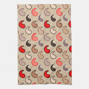 Modern Paisley pattern, Beige, Red, Grey and Coral Kitchen Towel