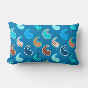 Modern Paisley pattern, Cerulean Blue, Tan & Aqua Lumbar Pillow