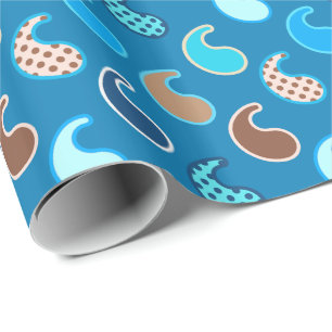 Modern Paisley pattern, Cerulean Blue, Tan & Aqua Wrapping Paper