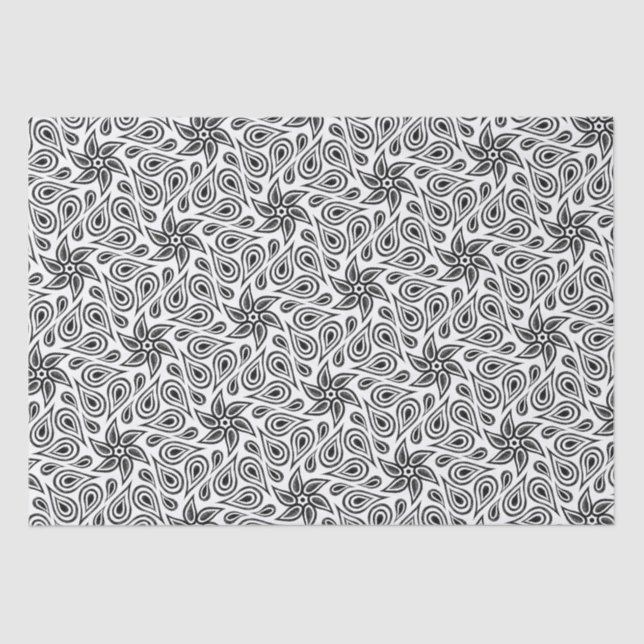 Modern Paisley Pattern Cool Black And White Floral Tissue Paper (Front)