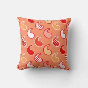 Modern Paisley pattern, Coral Orange and White Throw Pillow
