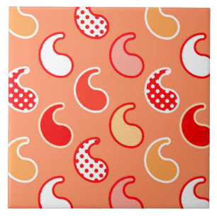 Modern Paisley pattern, Coral Orange and White Tile