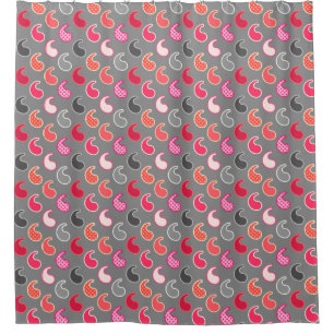 Modern Paisley pattern, Coral, Pink on Grey / Grey