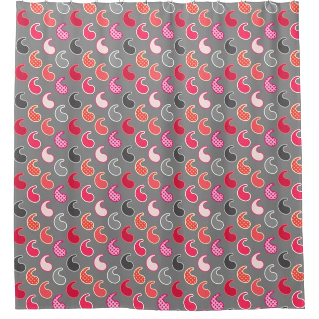 Modern Paisley pattern, Coral, Pink on Grey / Grey (Front)