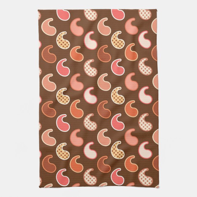 Modern Paisley pattern, Earth Tones, Cocoa Brown Kitchen Towel (Vertical)