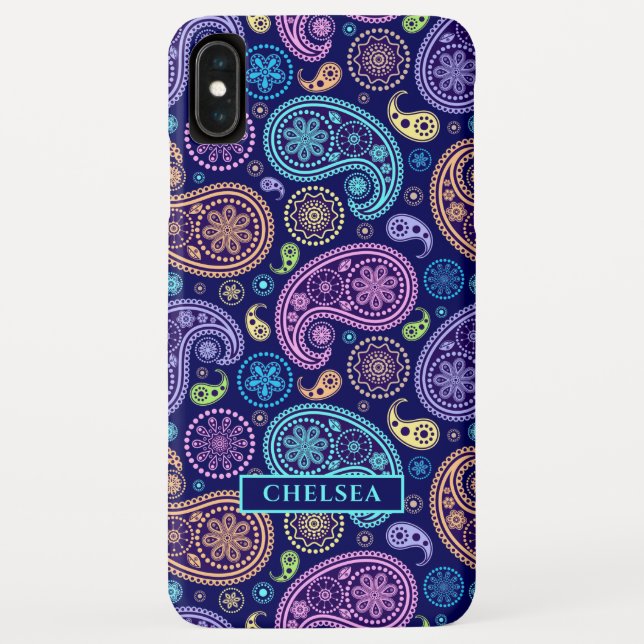Modern Paisley Pattern Personalized Name Case-Mate iPhone Case (Back)