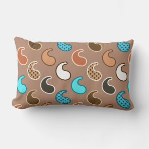 Modern Paisley pattern, Taupe, Turquoise and Rust Lumbar Pillow