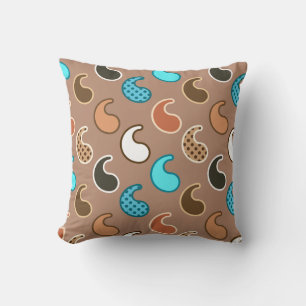 Modern Paisley pattern, Taupe, Turquoise and Rust Throw Pillow