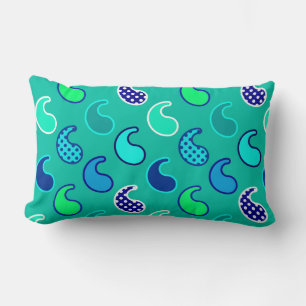Modern Paisley pattern, Turquoise, Blue and Aqua Lumbar Pillow