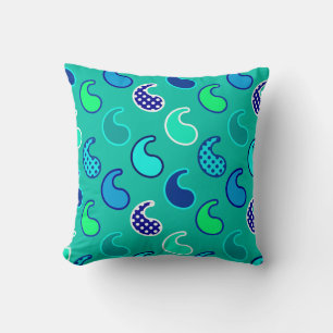 Modern Paisley pattern, Turquoise, Blue and Aqua Throw Pillow