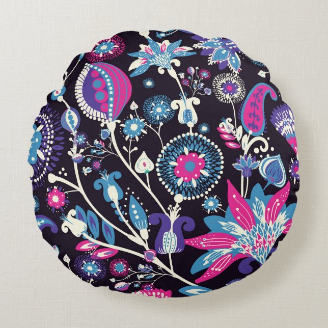 Modern paisley: traditional oriental pattern. round pillow (Front)