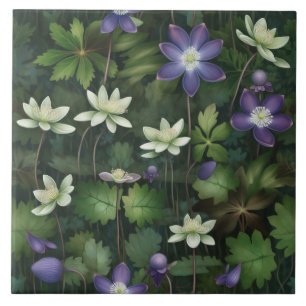 Modern pale and lilac big floral lush foliage deco tile