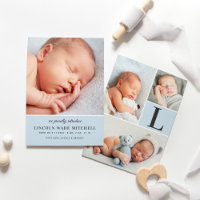 Modern Pale Blue Baby Boy Photo Collage Birth