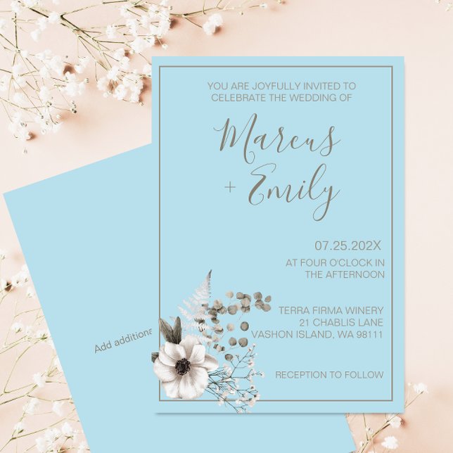 Modern Pale Blue & Eucalyptus Grey Wedding   Invitation (Creator Uploaded)