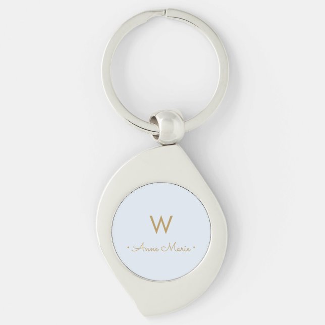 Modern Pale Blue Gold Minimalist Monogram  Keychain (Front)