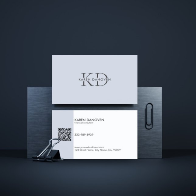 Modern Pale Blue  Monogram Professional  Business Card (Creator Uploaded)