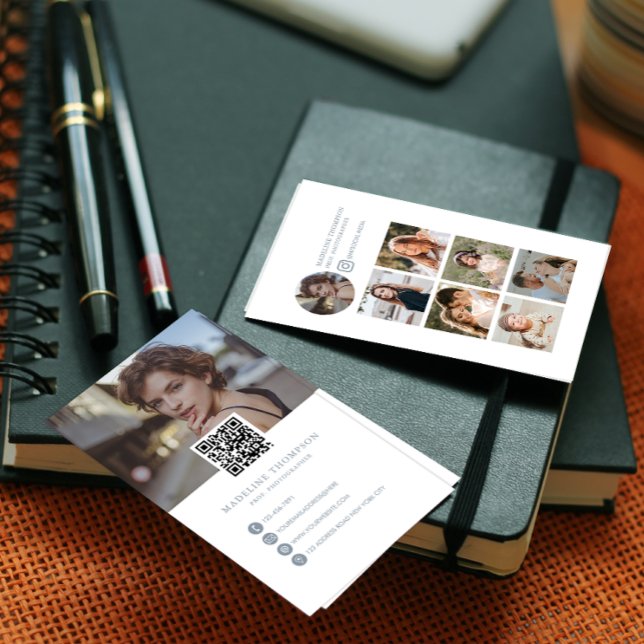 Modern Pale Blue Photo Collage Photographer Business Card (Creator Uploaded)