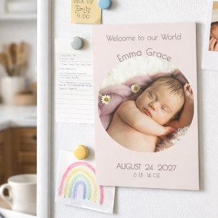 Modern Pale Circle Photo Magnet Birth Announcement
