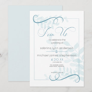 Modern Pale Foliage Chic Accents Teal Blue Invitation