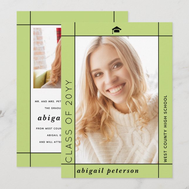 Modern pale green Class of 2025 graduation photo Announcement (Front/Back)