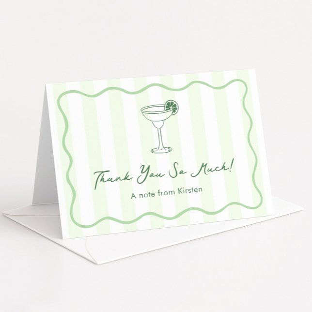 Modern Pale Green Margarita Bridal Shower Thank You Card (Trendy hand-drawn style Margarita bridal shower thank you card with squiggle line border)